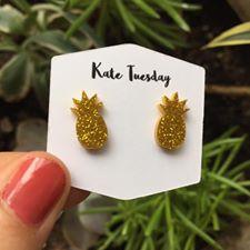 Golden Pineapple Sparkly Acrylic Earrings - ohpineapple