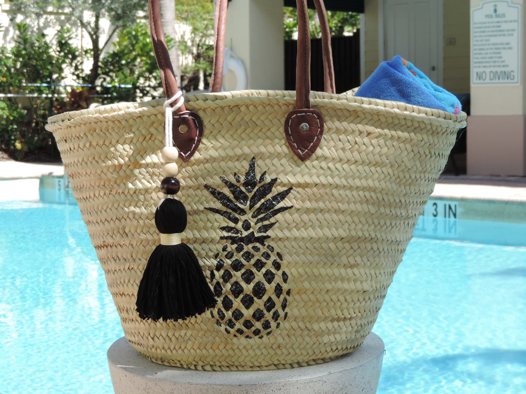 Straw Bag with Hand-Painted Pineapple - ohpineapple