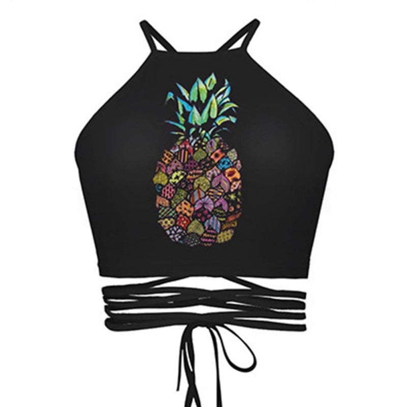 Women's Black Pineapple Embroidery Tank Top - ohpineapple