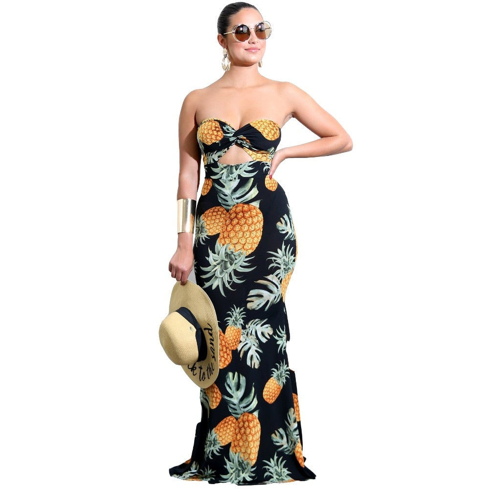 Pineapple Print Strapless Maxi Dress - ohpineapple