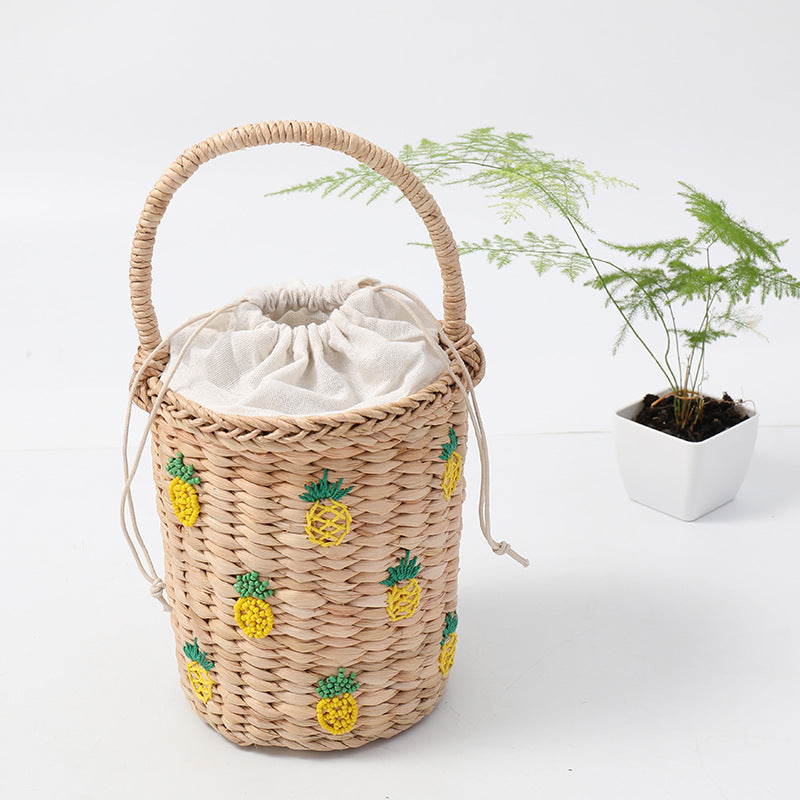 Pineapple Embellished Wicker Straw Basket Handbag - ohpineapple